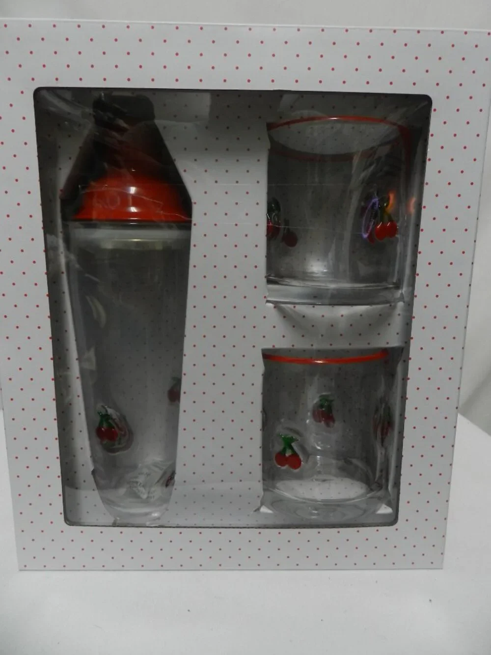 Shaker & Dof Cherry glass set 3 cocktail shaker 2 double old fashioned NEW NIB